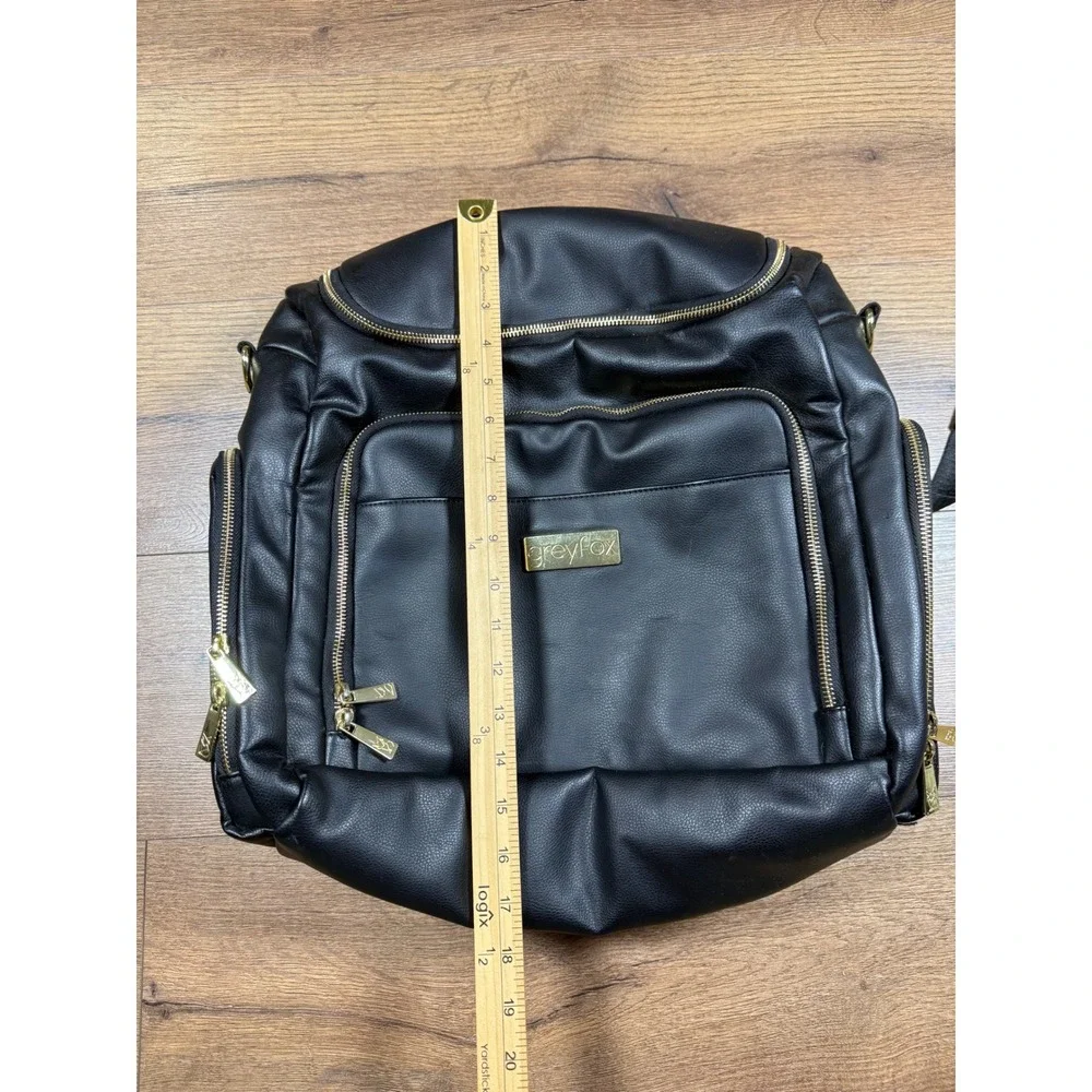Greyfox Diaper Bag Backpack‎ Black Vegan Leather Gold Hardware